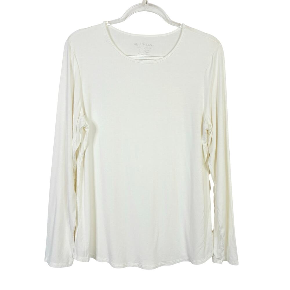 Chico's Cream Long Sleeve Stretch Tee Shirt Rayon Spandex Chicos 2/US Large